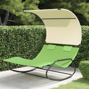 Double Sun Lounger Green and cream