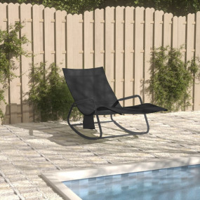 Sun Lounger Black Steel and Textilene fabric 57.1 x 22....