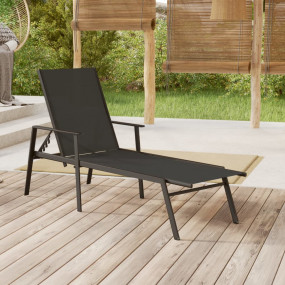 Sun Lounger Black Steel Standard Adjustable Armrests