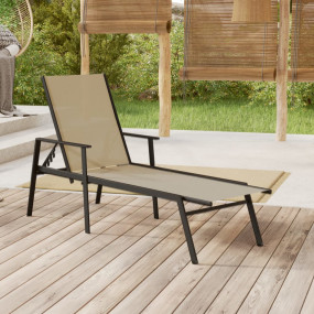 Sun Lounger Cream Steel, Textilene 75.2 x 24.0 x 38.4 i...