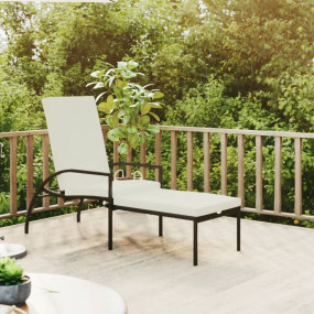 Sun Lounger Black PE Rattan, Galvanized Steel Large