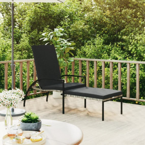 Sun Lounger Grey PE Rattan, Galvanized Steel Standard