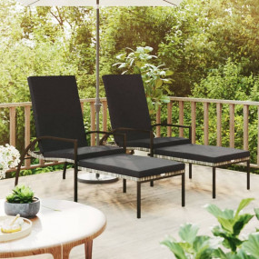Sun Lounger Grey PE rattan, galvanized steel, fabric (1...