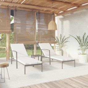Sun Lounger With Table Set of 3 Black loungers, Cream w...