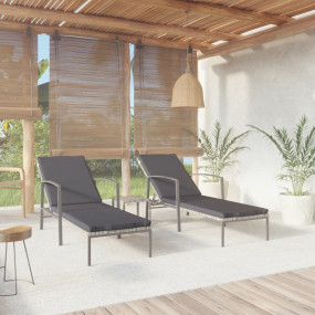 Sun Lounger With Table Set of 3 Grey