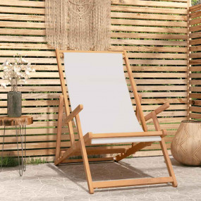 Beach Chair Cream Solid teak wood, polyester fabric Sta...