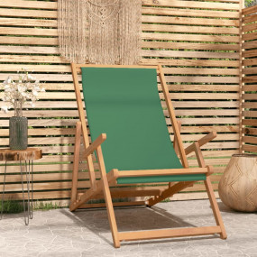 Beach Chair Green Solid teak wood, fabric (100% polyest...
