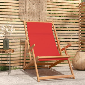 Beach Chair Red Solid Teak wood, Polyester Standard Fol...