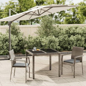 Garden Dining Set Grey PE rattan, powder-coated steel, ...