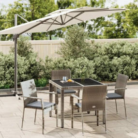 Garden Dining Set Grey PE Rattan, Powder-Coated Steel, ...