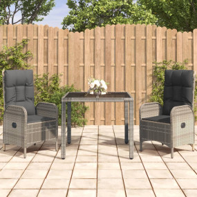 Garden Dining Set Grey PE rattan Medium Adjustable Armr...