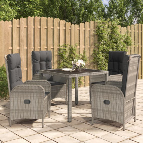 Garden Dining Set Grey Poly Rattan 5 Piece Adjustable A...