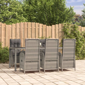 Garden Dining Set Grey PE Rattan Large Multi-Position B...