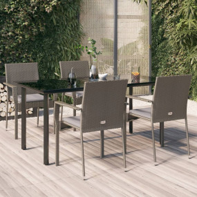 Garden Dining Set Black and Grey PE Rattan, Steel, Temp...