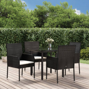 Garden Dining Set Black and Cream White