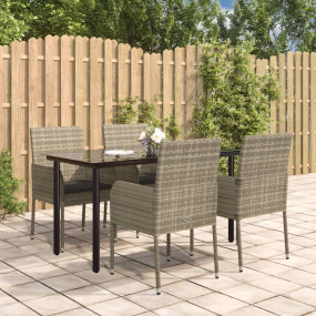 Garden Dining Set Black and Grey PE Rattan 5 Piece Set