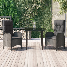 Patio Dining Set Black PE Rattan Medium Adjustable Armr...