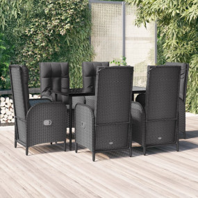 Patio Dining Set Black PE Rattan Large Garden Dining Se...