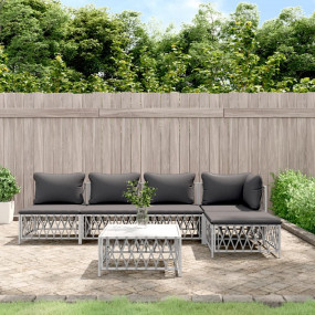 Garden Lounge Set White Woven fabric 6 Piece Set Modula...