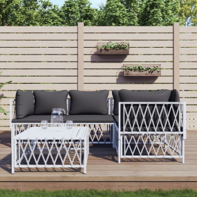 Garden Lounge Set White Woven fabric, powder-coated ste...