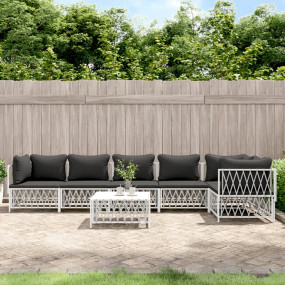 Garden Lounge Set White Woven fabric, powder-coated ste...