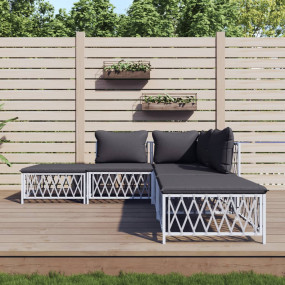 Garden Lounge Set White Woven fabric, powder-coated ste...