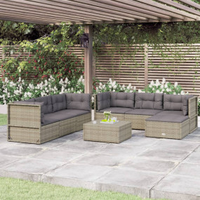 Garden Lounge Set Grey PE rattan Large Adjustable Armre...