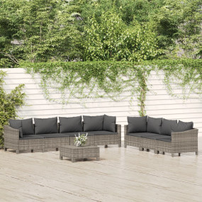 Garden Lounge Set Grey PE rattan, Powder-coated steel M...
