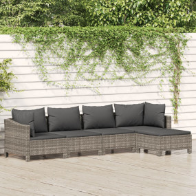 Garden Lounge Set Grey PE rattan, powder-coated steel L...