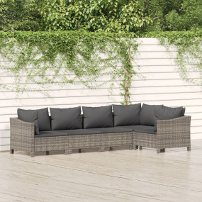Garden Lounge Set Gray PE rattan 5 Piece Set Modular
