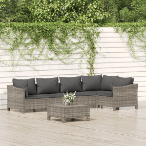 Garden Lounge Set Grey PE rattan, powder-coated steel L...