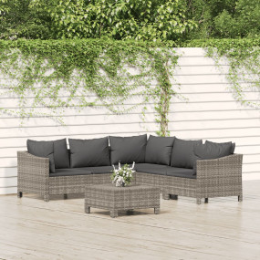 Garden Lounge Set Grey PE rattan, powder-coated steel L...