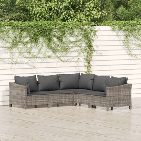 Garden Lounge Set Grey PE rattan, powder-coated steel L...