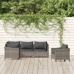 Garden Lounge Set Grey PE rattan, powder-coated steel 5...