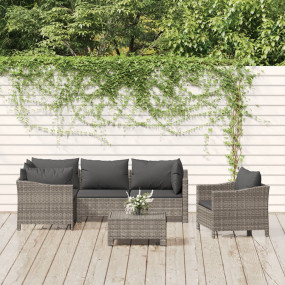 Garden Lounge Set Gray Poly Rattan, Powder-coated Steel...