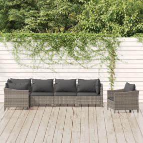 Garden Lounge Set Grey Poly Rattan and Powder-Coated St...
