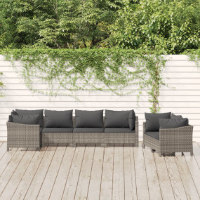 Garden Lounge Set Gray PE rattan, Powder-coated steel L...