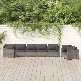 Garden Lounge Set Gray PE rattan, powder-coated steel, ...