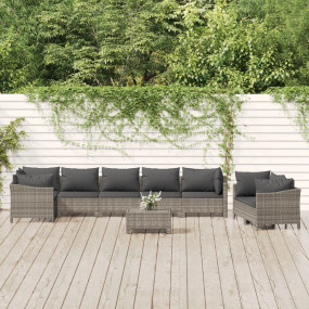 Garden Lounge Set Grey PE rattan, powder-coated steel 9...