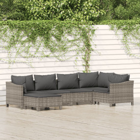 Garden Lounge Set Grey PE rattan, powder-coated steel M...