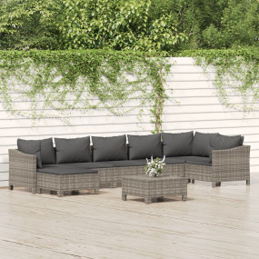 Garden Lounge Set Grey PE rattan, Powder-coated steel