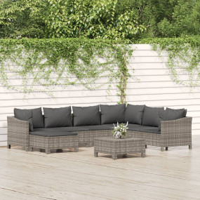 Garden Lounge Set Grey Poly Rattan 8 Piece Modular