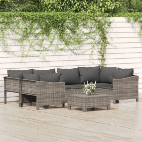 Garden Lounge Set Grey PE rattan 7 Piece Set Modular