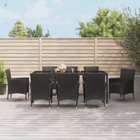 Patio Dining Set Set of 8 Black Poly rattan 9 Piece Set