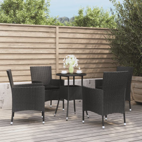 Garden Bistro Set Black Poly Rattan Medium Tough