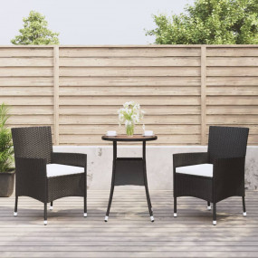 Garden Bistro Set Black Poly Rattan Compact Durable Bis...
