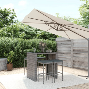 Garden Bar Set Grey PE Rattan, Powder-Coated Steel, Tem...