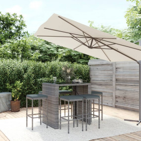 Garden Bar Set Grey PE rattan 7 Piece Set Footrest