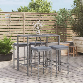 Garden Bar Set Grey PE rattan, powder-coated steel, tem...