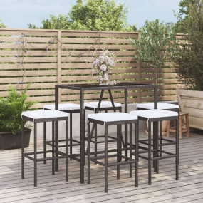 Garden Bar Set Black PE Rattan Large Footrest Garden Ba...